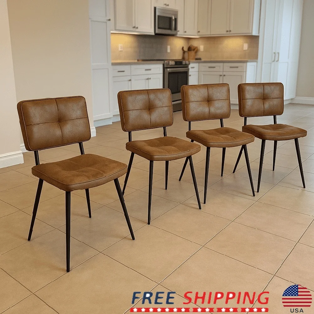 Набор из 4-х обеденных стульев из искусственной замши с эргономичной изогнутой спинкой, кухонные акцентные стулья, компактный дизайн, небольшие пространства 
Набор из 4-х обеденных стульев из искусственной замши с эргономичной изогнутой спинкой, кухонные акцентные стулья, компактный дизайн, небольшие пространства