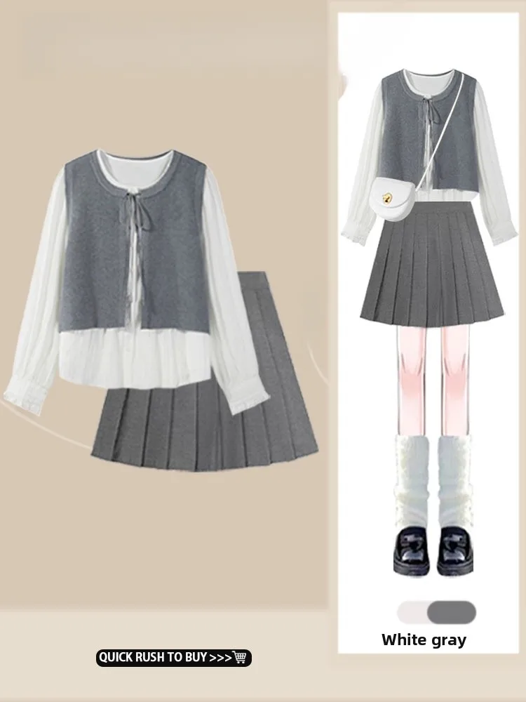 Early Autumn ey Illusion Two-Piece Set Women's Casual School Sle Slimming Pleated Skirt irt Two-Piece Ensemble
Early Autumn ey Illusion Two-Piece Set Women's Casual School Sle Slimming Pleated Skirt irt Two-Piece Ensemble