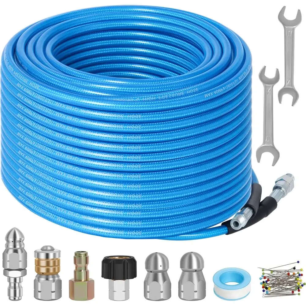 100ft Sewer Jetter Kit, 5800PSI High-Pressure Drain Cleaner Hose, 1/4 Inch NPT, 4 Nozzles, Pearl Cage Pin, Waterproo Tape, Handl
100ft Sewer Jetter Kit, 5800PSI High-Pressure Drain Cleaner Hose, 1/4 Inch NPT, 4 Nozzles, Pearl Cage Pin, Waterproo Tape, Handl