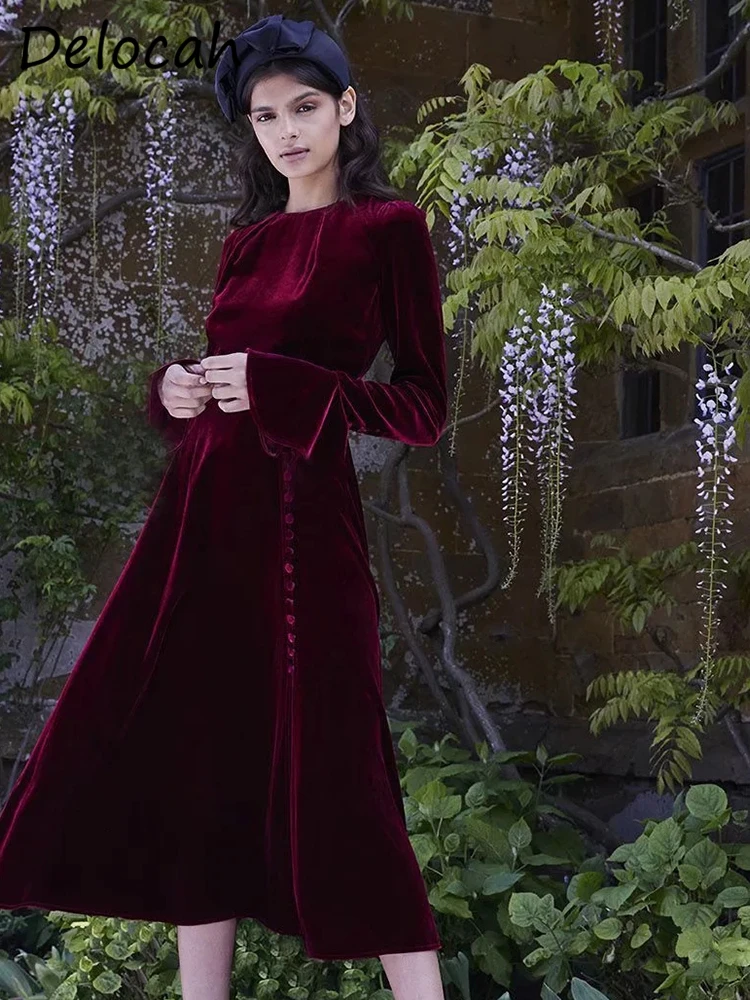 Delocah High Quality Autumn Women Fashion Designer Burgundy Midi Dress With Belt Long Sleeve Elegant Big Swing Velvet Dresses
Delocah High Quality Autumn Women Fashion Designer Burgundy Midi Dress With Belt Long Sleeve Elegant Big Swing Velvet Dresses