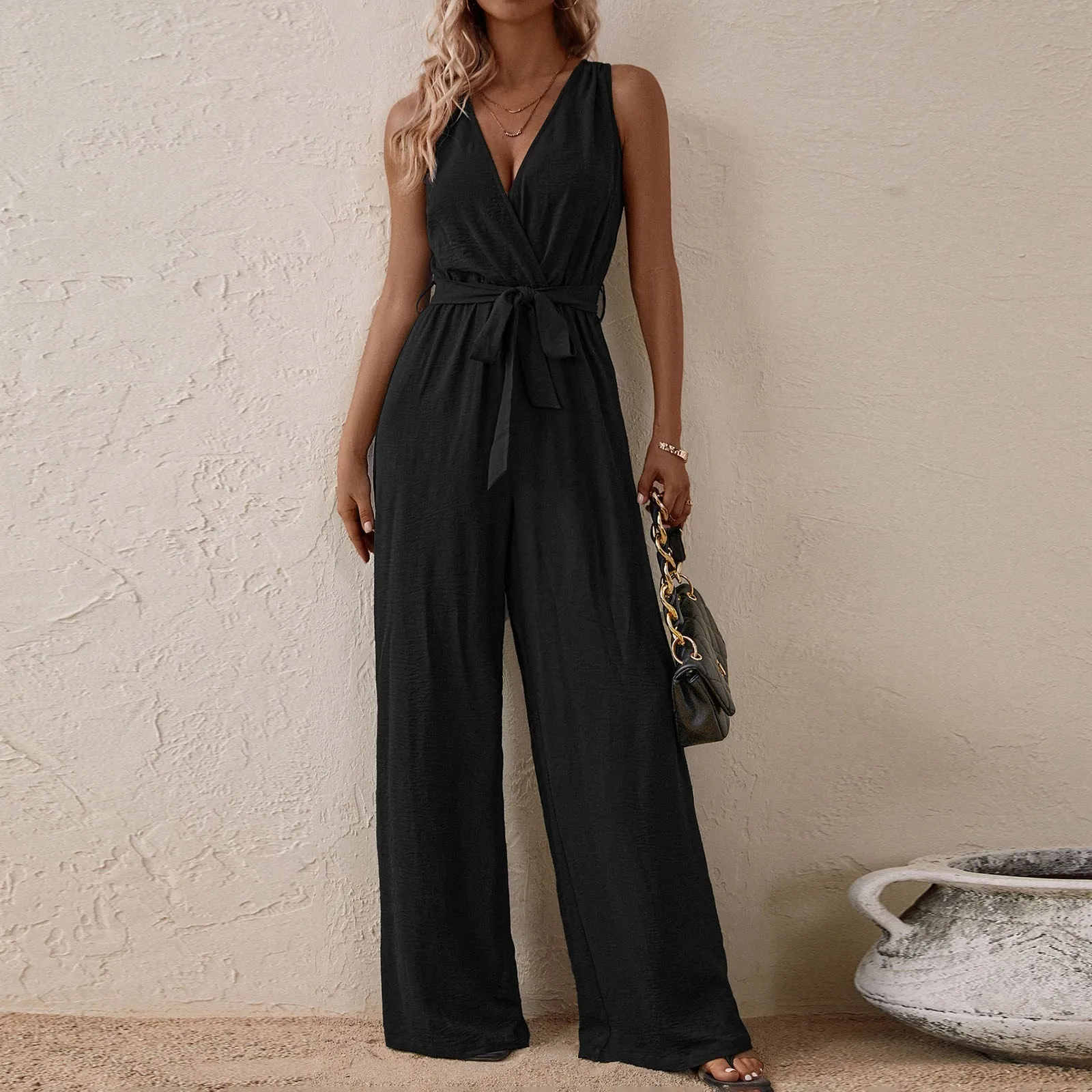 Women jumpsuits elegant Fashion Solid Color V Neck Sleeveless Sexy Jumpsuit Spring Summer loose Lace-up One-pieces Playsuit
Women jumpsuits elegant Fashion Solid Color V Neck Sleeveless Sexy Jumpsuit Spring Summer loose Lace-up One-pieces Playsuit