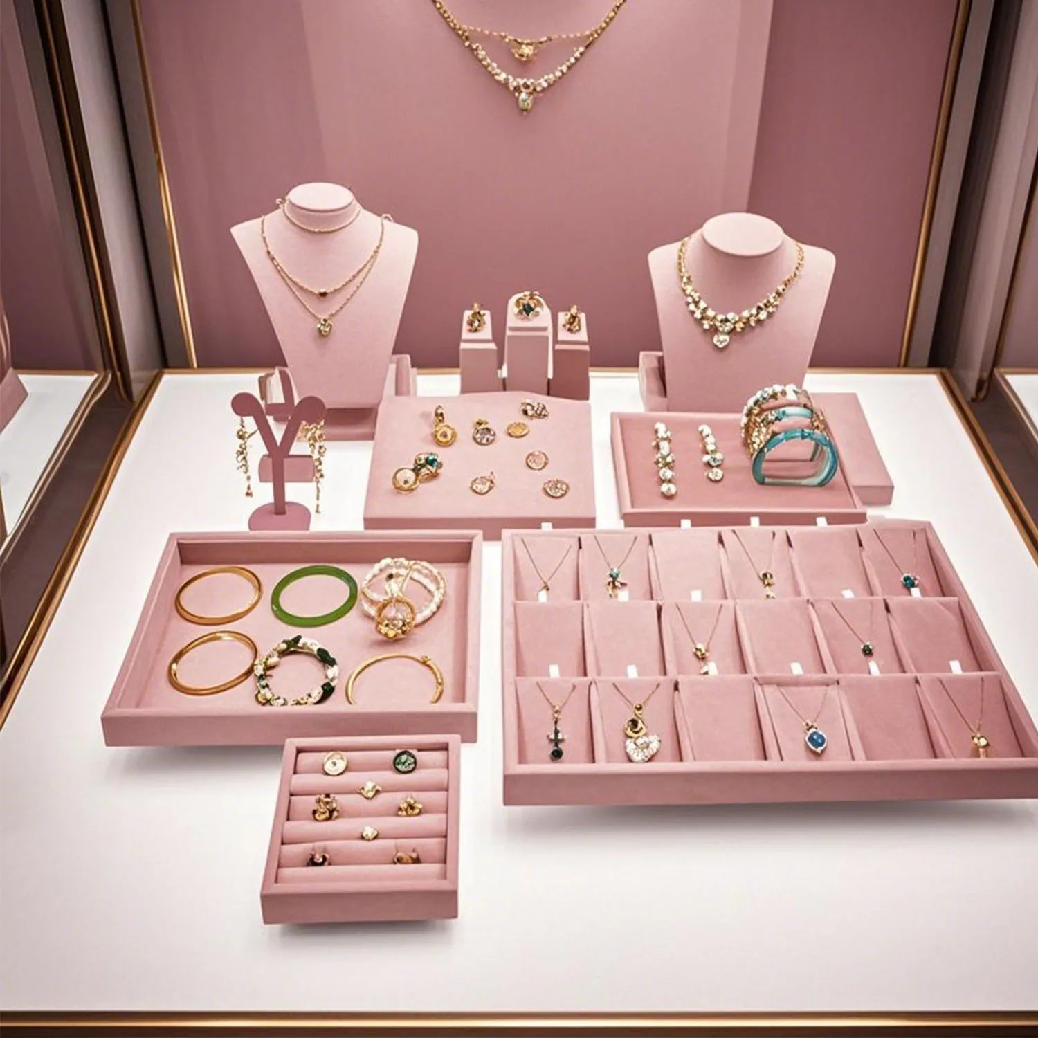 Jewelry Display Props Pink Holland Velvet Window Pearl Necklace Ornament Rack Rings Pendants Bracelet Display Jewelry storage
Jewelry Display Props Pink Holland Velvet Window Pearl Necklace Ornament Rack Rings Pendants Bracelet Display Jewelry storage