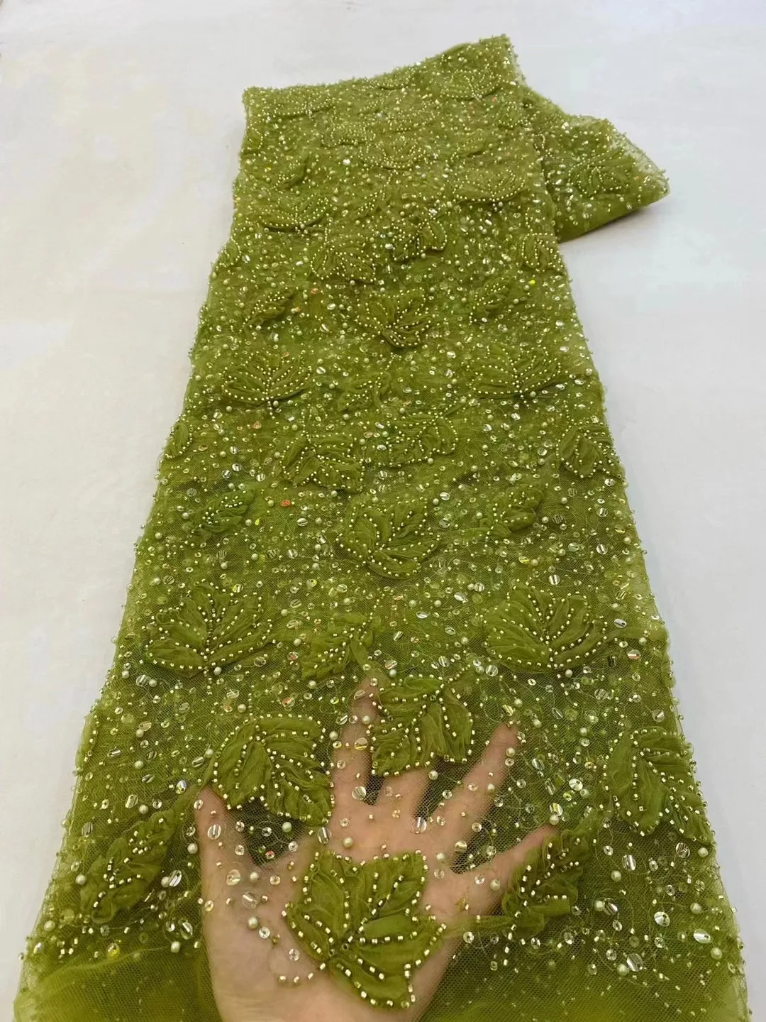 Green African Lace Fabric 2023 High Quality French 3D Flower Sequins Embroidery Beads Tulle Lace Fabric For Party Dress
Green African Lace Fabric 2023 High Quality French 3D Flower Sequins Embroidery Beads Tulle Lace Fabric For Party Dress