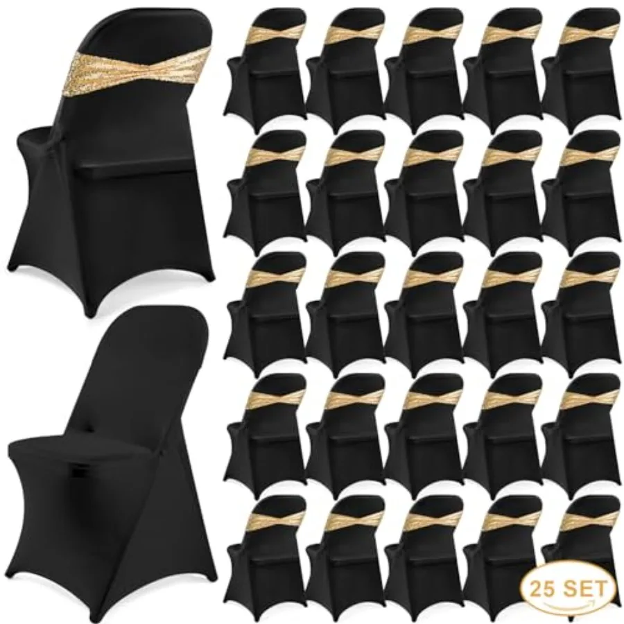 50 Pcs Stretch Spandex Folding Chair Cover and Sequin Chair Sashes Set 25 Double Sided Sequin Bows and 25 Universal Washable Pr
50 Pcs Stretch Spandex Folding Chair Cover and Sequin Chair Sashes Set 25 Double Sided Sequin Bows and 25 Universal Washable Pr