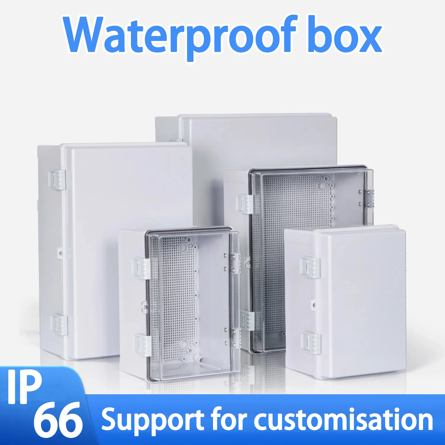 Outdoor IP66 Abs Pc Hinged Plastic Grey/Clear Cover Housing Waterproof Power Electrical Junction Box Plastic Box Distribut Box
Outdoor IP66 Abs Pc Hinged Plastic Grey/Clear Cover Housing Waterproof Power Electrical Junction Box Plastic Box Distribut Box