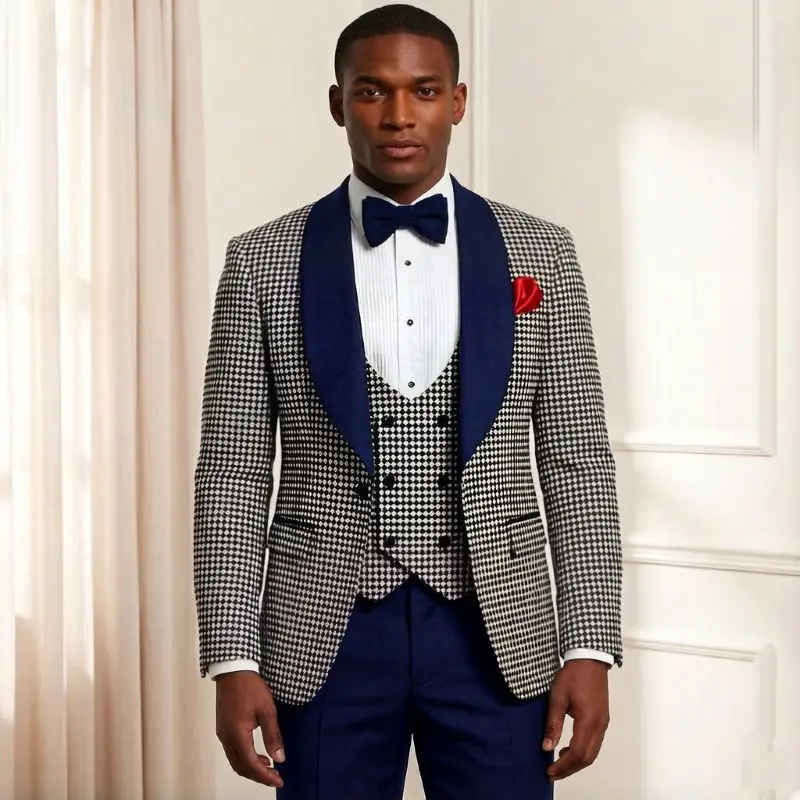 Check Suits for Men Houndstooth Plaid Slim Fit 3 Pieces Tuxedo Groom Tailor Made Shawl Lapel Wedding Awards Ceremony Luxury Wear
Check Suits for Men Houndstooth Plaid Slim Fit 3 Pieces Tuxedo Groom Tailor Made Shawl Lapel Wedding Awards Ceremony Luxury Wear
