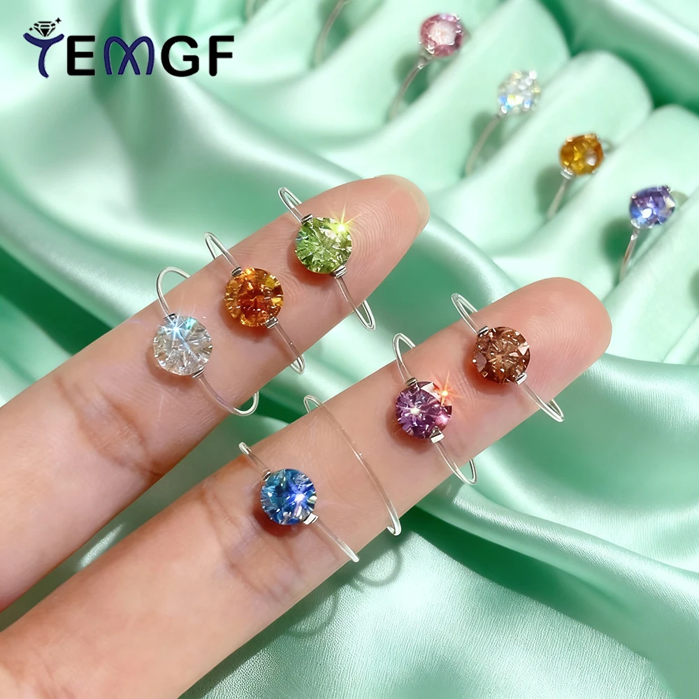 TEMGF Transparent Fishing Line Ring Colorful Moissanite Ring for Women 925 Sterling Silver Holder Sparkling Fine Jewelry Gifts
TEMGF Transparent Fishing Line Ring Colorful Moissanite Ring for Women 925 Sterling Silver Holder Sparkling Fine Jewelry Gifts
