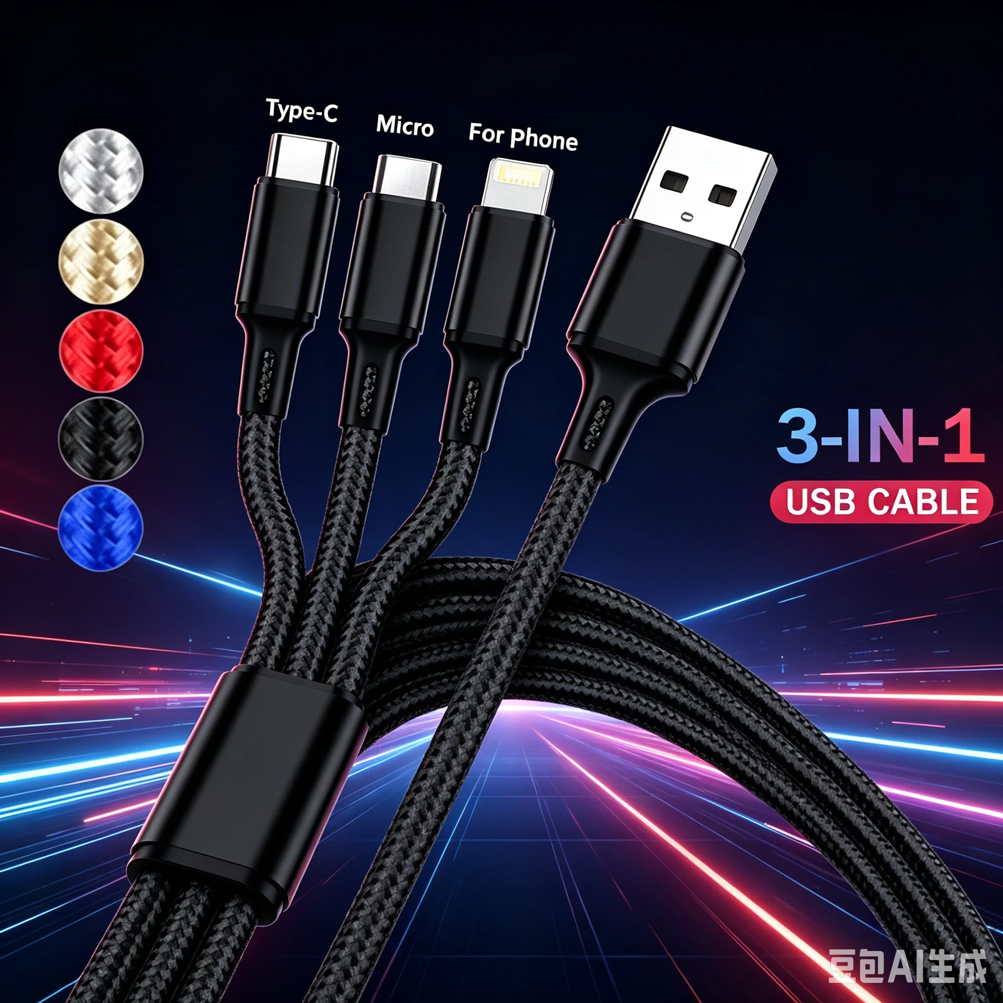 3 In 1 USB Charger Fast Charging Cable Type C Micro IOS Multi Charger Cable for iPhone Huawei Samsung Nylon Braided Cord
3 In 1 USB Charger Fast Charging Cable Type C Micro IOS Multi Charger Cable for iPhone Huawei Samsung Nylon Braided Cord