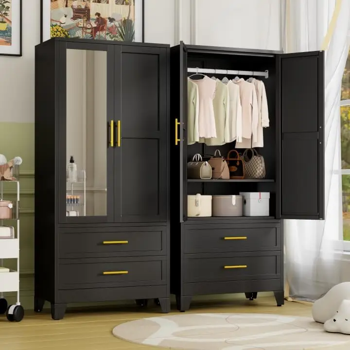 Metal Armoire Wardrobe Closet Storage Cabinet with 2 Doors Black, 71'' Wardrobe with Hanging Rod Metal
Metal Armoire Wardrobe Closet Storage Cabinet with 2 Doors Black, 71'' Wardrobe with Hanging Rod Metal