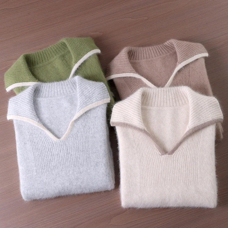 New 100% Mink Cashmere Pullover Sweater Autumn Winter Women's Lapel Soft Comfort Loose High-end Warm Lazy Style Knitted Tops
New 100% Mink Cashmere Pullover Sweater Autumn Winter Women's Lapel Soft Comfort Loose High-end Warm Lazy Style Knitted Tops