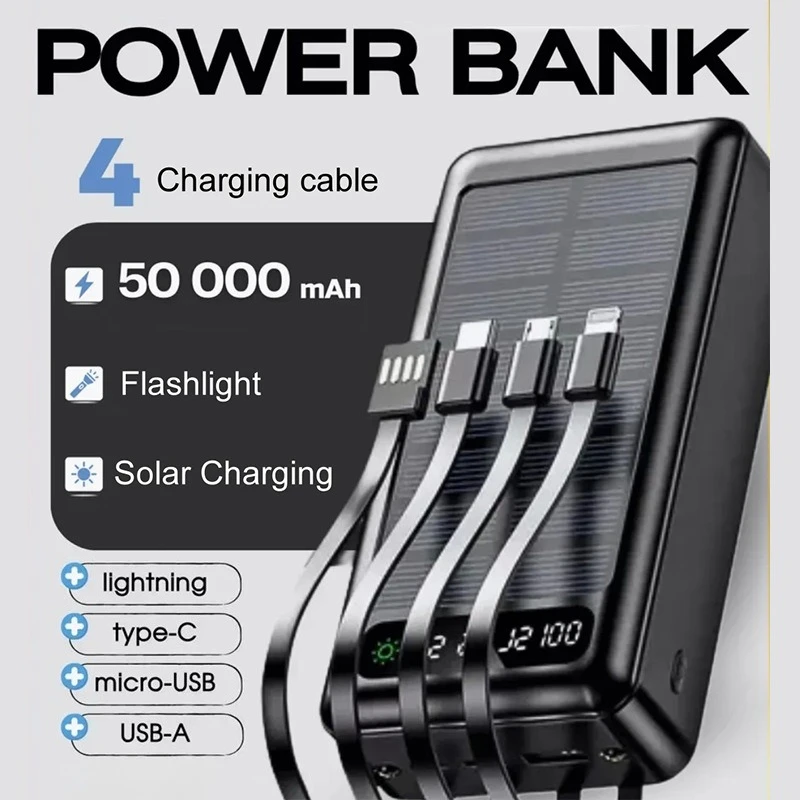 50000mAh Solar Power with Built-in Cable 10W Power Bank Large Capacity Stable Outdoor Endurance Mobile Power Bank
50000mAh Solar Power with Built-in Cable 10W Power Bank Large Capacity Stable Outdoor Endurance Mobile Power Bank