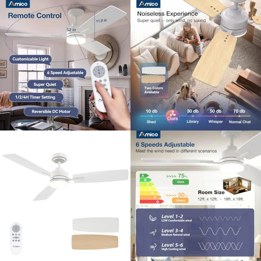 Ceilg Fans with Lights, Ceiling Fan with Light and Remote Control, Fan, Reversible, 3CCT, Dimmable, Noiseless, Ceilg Fan for Be
Ceilg Fans with Lights, Ceiling Fan with Light and Remote Control, Fan, Reversible, 3CCT, Dimmable, Noiseless, Ceilg Fan for Be