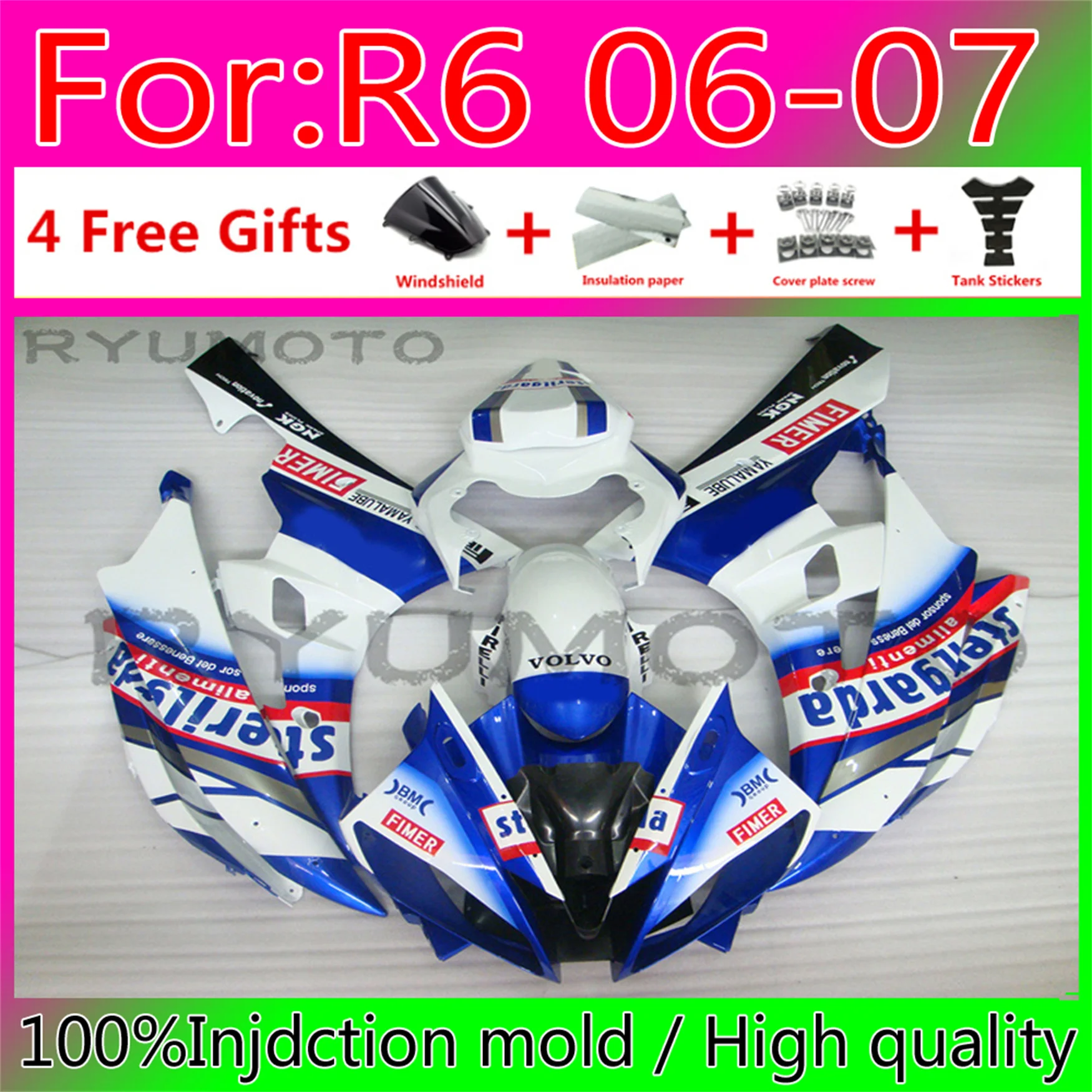 New Injection Mold YZF R6 06 Motorcycle Fairing bodywork Kits YZF600 R6 07 Abs for YAMAHA YZFR6 2006 - 2007
New Injection Mold YZF R6 06 Motorcycle Fairing bodywork Kits YZF600 R6 07 Abs for YAMAHA YZFR6 2006 - 2007