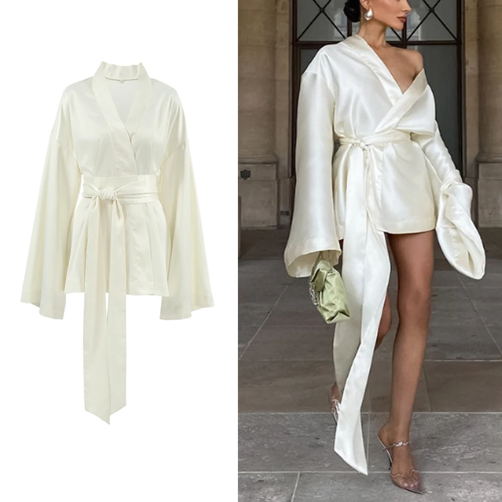 DriftWear Women's Sexy Satin Dress Loose Fit Long Sleeve Wrap V-Neck Evening Gown, Elegant Formal Party Cardigan Dress with Belt
DriftWear Women's Sexy Satin Dress Loose Fit Long Sleeve Wrap V-Neck Evening Gown, Elegant Formal Party Cardigan Dress with Belt