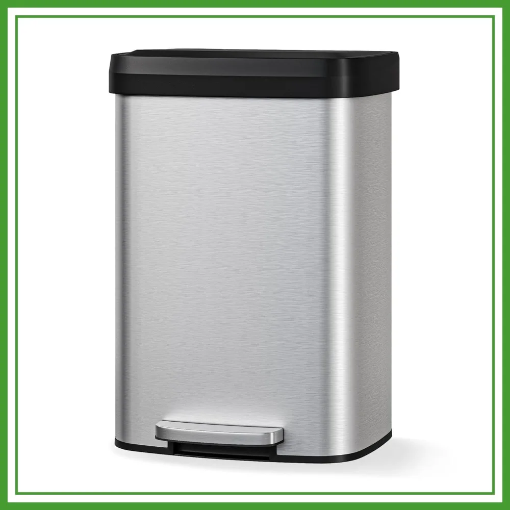 13 Gal / 50 L Stainless Steel Trash Can with Lid, Large Kitchen Garbage Can, Rustproof Step-on Metal Trash Bin with Liner Rim, Rear Handle, Soft Close Plastic Lid, Silver
13 Gal / 50 L Stainless Steel Trash Can with Lid, Large Kitchen Garbage Can, Rustproof Step-on Metal Trash Bin with Liner Rim, Rear Handle, Soft Close Plastic Lid, Silver