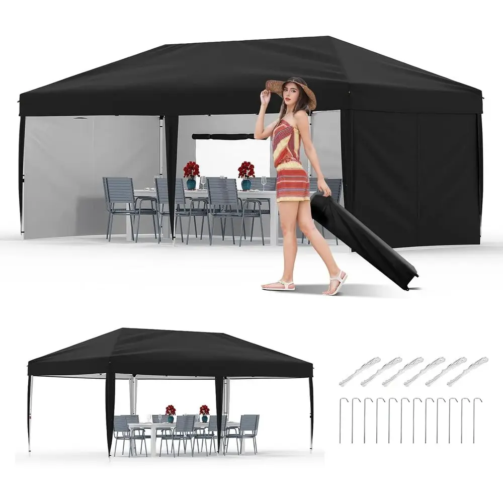 10x20 Heavy-Duty Outdoor Tent with 4 Sidewalls, Portable Roller Bag, Silver Coated Top, 3 Adjustable Heights, Sandbags, Black
10x20 Heavy-Duty Outdoor Tent with 4 Sidewalls, Portable Roller Bag, Silver Coated Top, 3 Adjustable Heights, Sandbags, Black