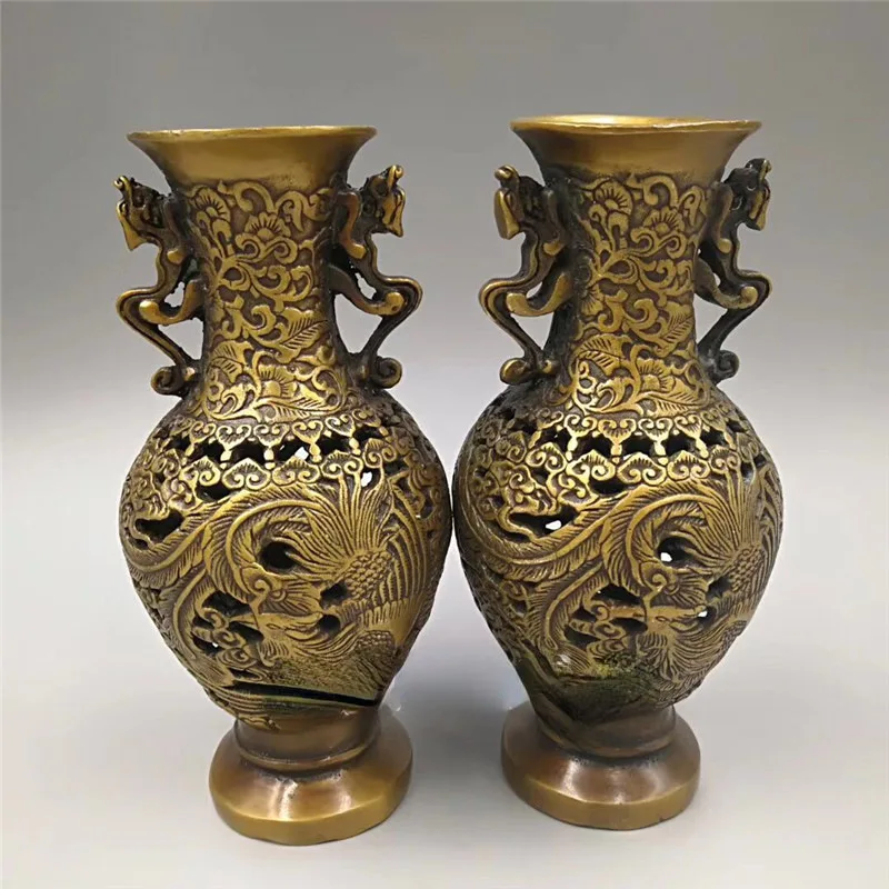 Brass Dragon Phoenix Vase Pair Home and Business Metal Decorative Gift
Brass Dragon Phoenix Vase Pair Home and Business Metal Decorative Gift