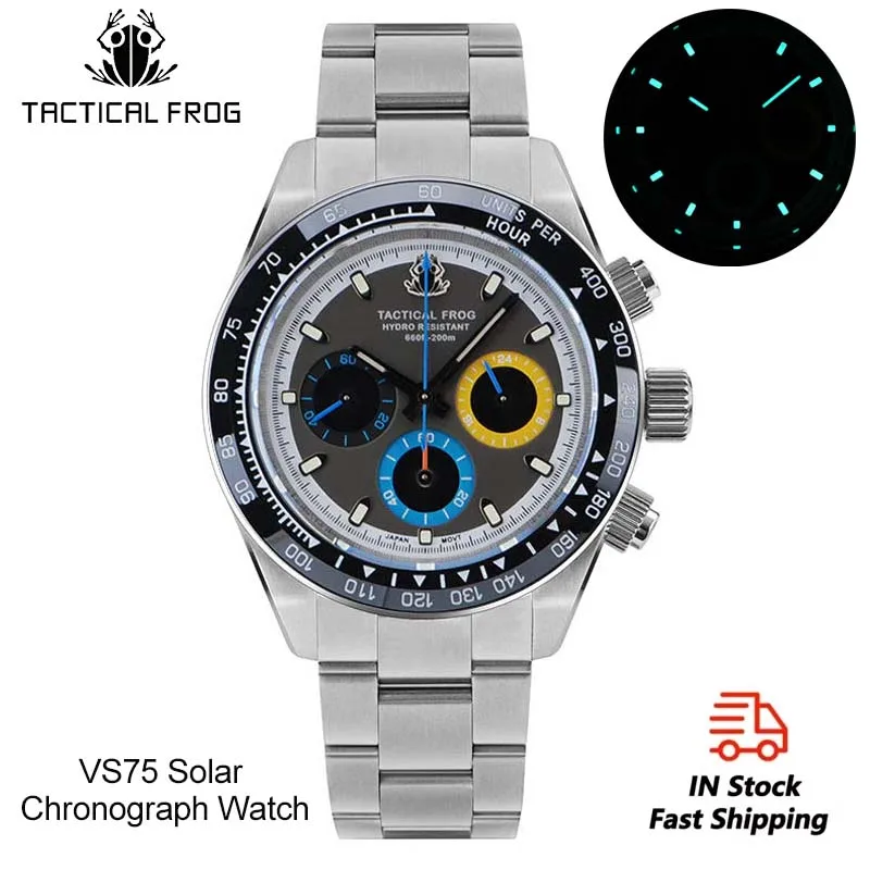 Tactical Frog VS75 Solar Chronograph Watch V2 316 Stainless Steel Sapphire Crystal Luminous Waterproof 200m Men Quartz Watches
Tactical Frog VS75 Solar Chronograph Watch V2 316 Stainless Steel Sapphire Crystal Luminous Waterproof 200m Men Quartz Watches