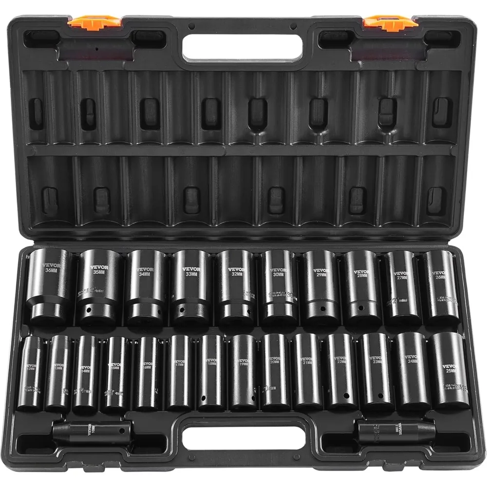 1/2-Inch Drive 26-Piece Deep Impact Socket Set, 6-Point Metric Sockets 10mm-36mm, Cr-V Steel with Storage Cage
1/2-Inch Drive 26-Piece Deep Impact Socket Set, 6-Point Metric Sockets 10mm-36mm, Cr-V Steel with Storage Cage