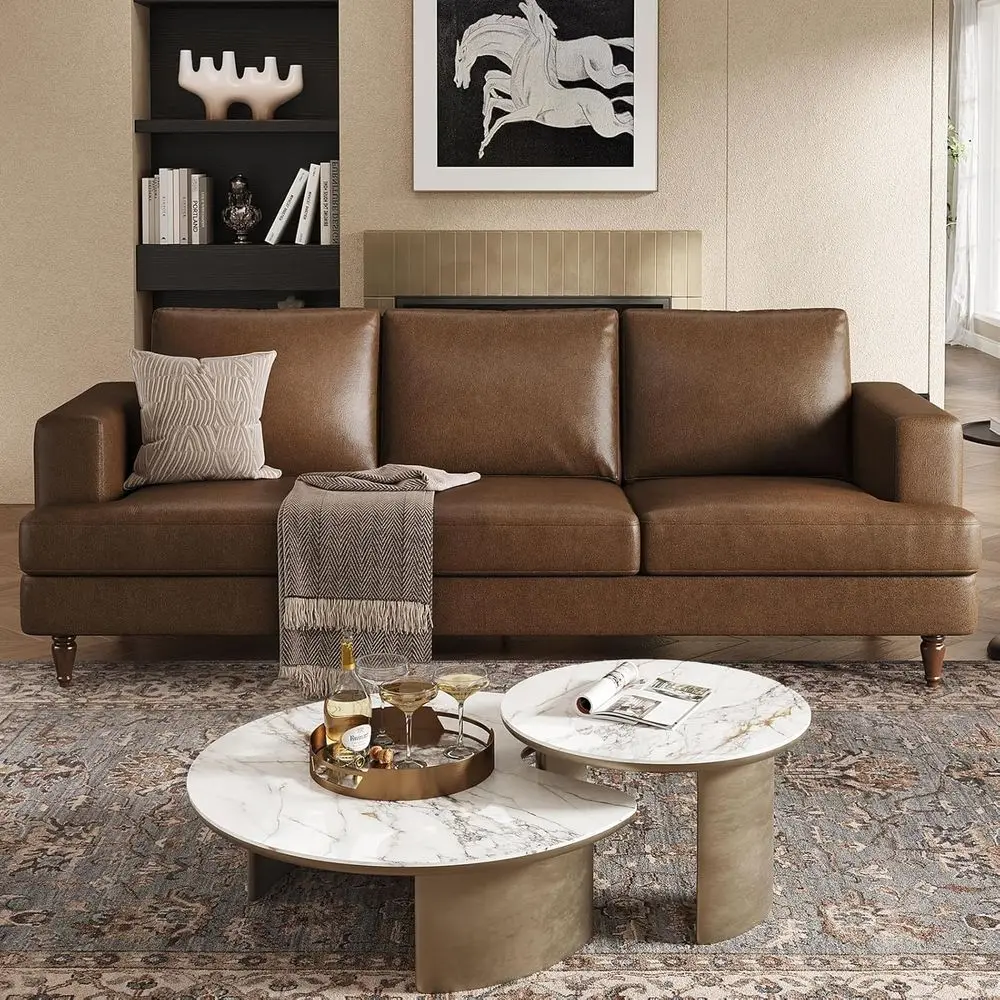 89 Century Modern 3-Seater Leather Sofa with 24 Seat Depth, Square Arms, Solid Wood Legs, Brown
89 Century Modern 3-Seater Leather Sofa with 24 Seat Depth, Square Arms, Solid Wood Legs, Brown