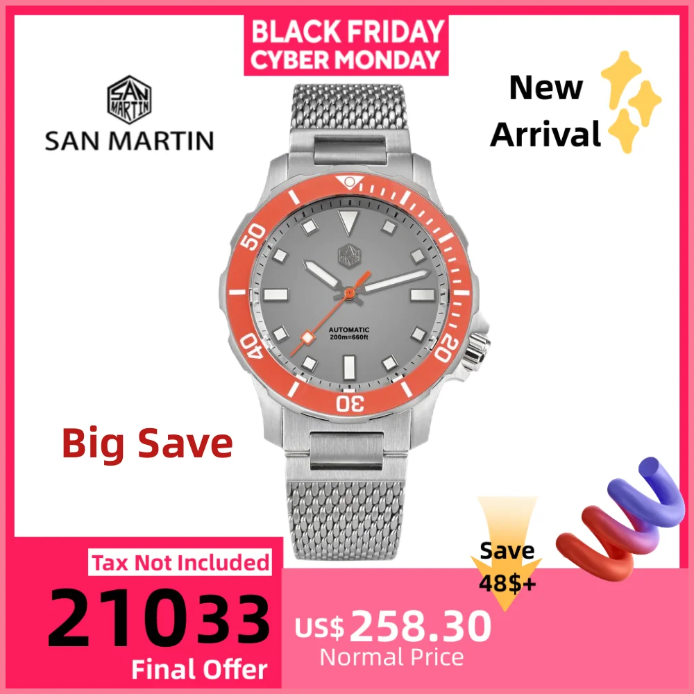 San Martin 39,5 мм наручные часы для мужчин автоматические спортивные наручные часы для дайвинга 20 бар с автоподзаводом миланский сетчатый браслет BGW-9 Lume SN0085B
San Martin 39,5 мм наручные часы для мужчин автоматические спортивные наручные часы для дайвинга 20 бар с автоподзаводом миланский сетчатый браслет BGW-9 Lume SN0085B