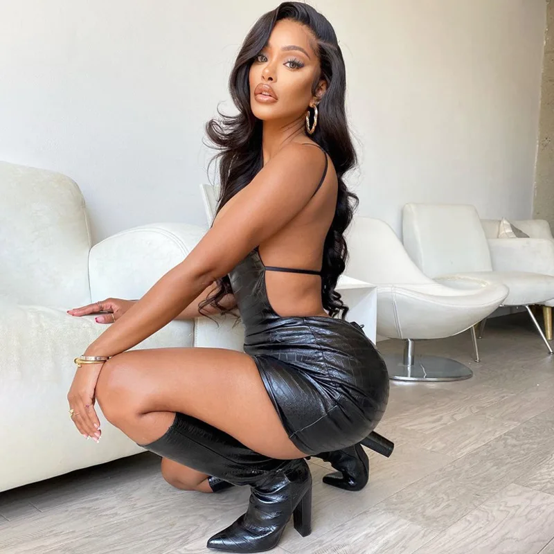 Sexy Bandage Party Night Club Outfits 2023 Black PU Leather Dress Backless Lace Up Spaghetti Strap Mini Bodycon Dresses Vestidos
Sexy Bandage Party Night Club Outfits 2023 Black PU Leather Dress Backless Lace Up Spaghetti Strap Mini Bodycon Dresses Vestidos