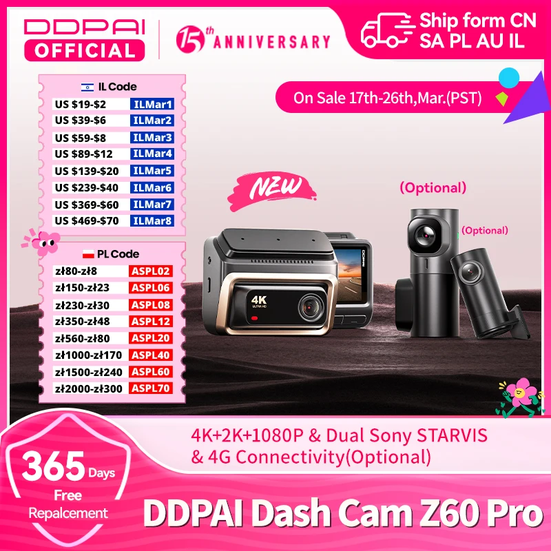 2025 New DDPAI 4K Dash Cam Z60 Pro 3CH Front and Rear Interior Car Camera SONY STARVIS2 Sensor 24h Parking 5GHz Wi-Fi ADAS 4G
2025 New DDPAI 4K Dash Cam Z60 Pro 3CH Front and Rear Interior Car Camera SONY STARVIS2 Sensor 24h Parking 5GHz Wi-Fi ADAS 4G