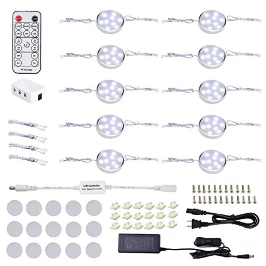 LED Dimmable Under Cabinet Lighting Plug in, 10 Pack Linkable Puck Lights with Remote Control, Hardwired Cabinet Lights with Ti
LED Dimmable Under Cabinet Lighting Plug in, 10 Pack Linkable Puck Lights with Remote Control, Hardwired Cabinet Lights with Ti