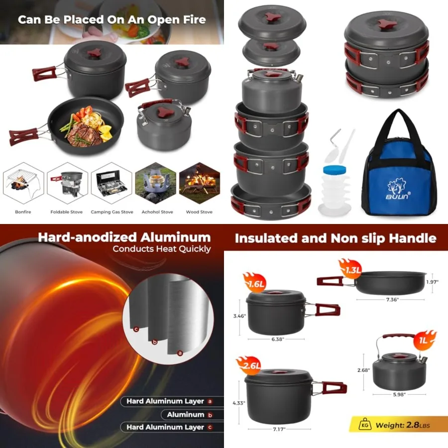 24//11/8/4 Camping Cookware Mess Kit Lightweight Backpacking Cooking Set Outdoor Cook Gear for Family Hiking, Picnic Kettle, Po
24//11/8/4 Camping Cookware Mess Kit Lightweight Backpacking Cooking Set Outdoor Cook Gear for Family Hiking, Picnic Kettle, Po