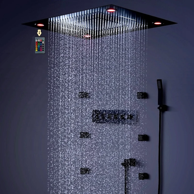Luxury Black Electricity 600x800MM Shower Panel System Remote control Light Brass Shower Jets Thermostatic Mixer
Luxury Black Electricity 600x800MM Shower Panel System Remote control Light Brass Shower Jets Thermostatic Mixer
