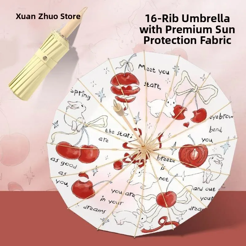 Women's Sunscreen Umbrella Cherry Rabbit 16 Bones Foldable Umbrella UV Protection Sunshade Two-way Use Rain Umbrella
Women's Sunscreen Umbrella Cherry Rabbit 16 Bones Foldable Umbrella UV Protection Sunshade Two-way Use Rain Umbrella