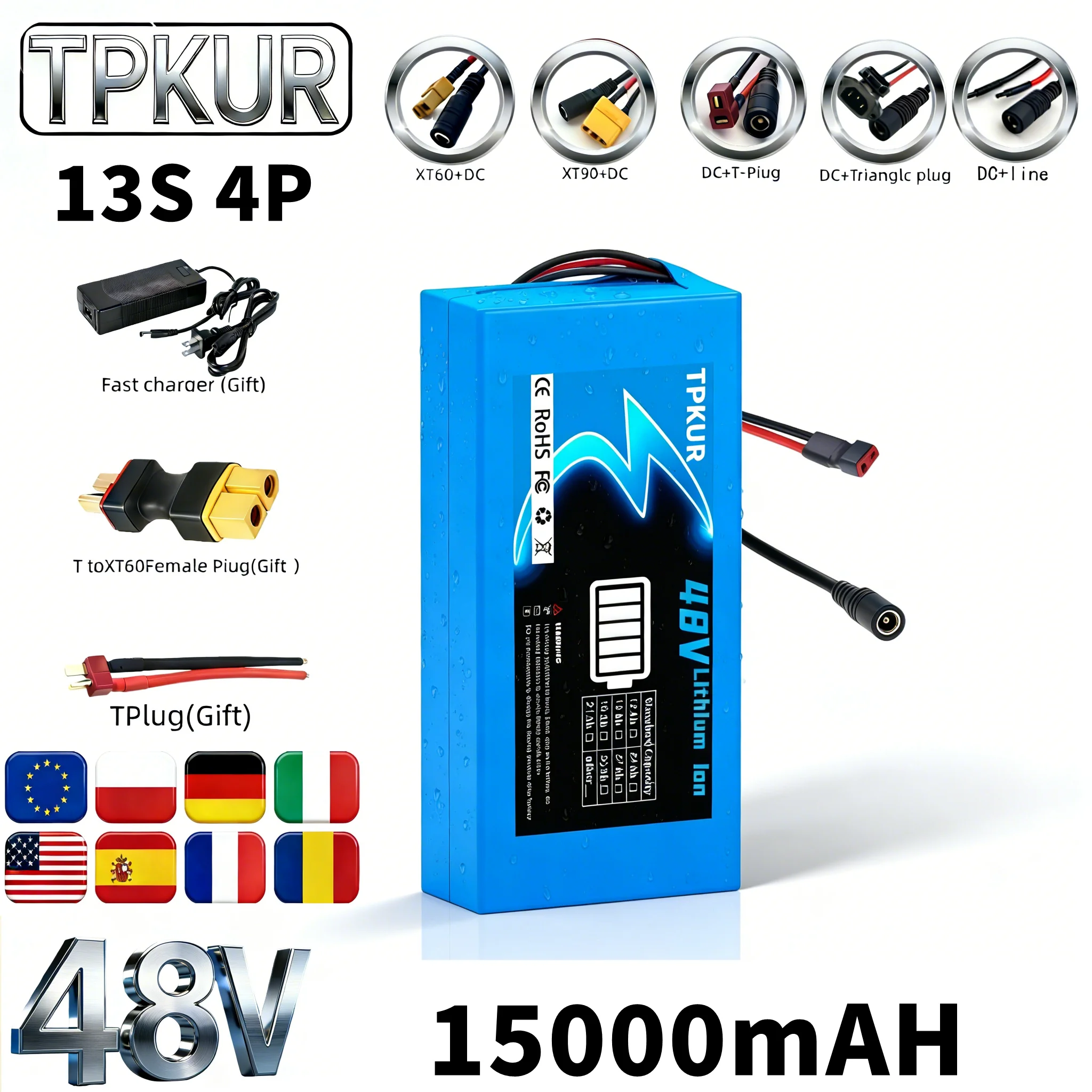 48V 13S 4P 18650 Rechargeable Battery Pack with BMS Board Fast Charger for 200-1000W Commute Devices
48V 13S 4P 18650 Rechargeable Battery Pack with BMS Board Fast Charger for 200-1000W Commute Devices