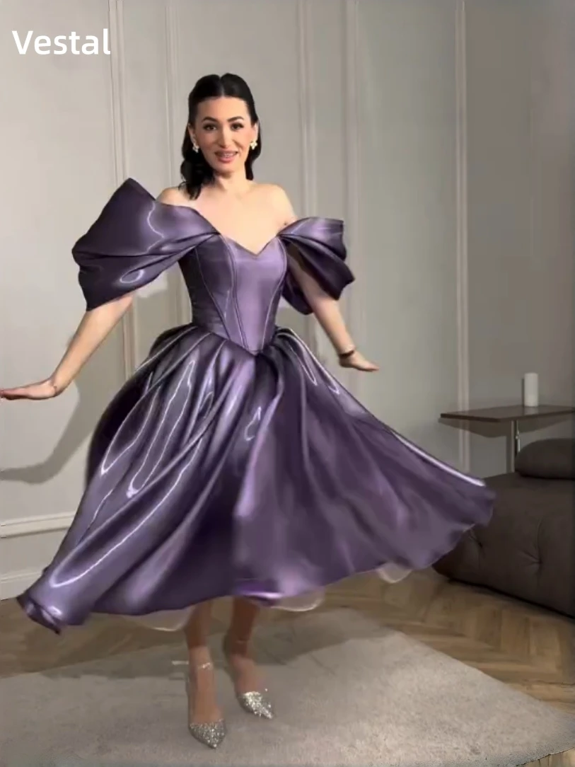 Vestal Dark Purple Satin Corset Prom Dress 2026 Off Shoulder Tea Length Formal Evening Party Gowns Бальное платье Customized
Vestal Dark Purple Satin Corset Prom Dress 2026 Off Shoulder Tea Length Formal Evening Party Gowns Бальное платье Customized