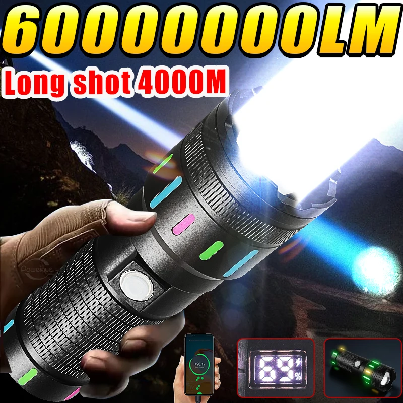 60000000LM Ультра яркий светодиодный фонарик Мощный перезаряжаемый тактический фонарь 4000 м Портативная лампа Открытый фонарь для кемпинга
60000000LM Ультра яркий светодиодный фонарик Мощный перезаряжаемый тактический фонарь 4000 м Портативная лампа Открытый фонарь для кемпинга