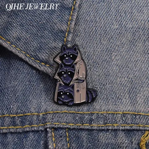 Cartoon Anime Raccoon Brooch Enamel Pins Punk Black Witchcraft Raccoon Brooches Backpack Lapel Badges Jewelry Accessories Gift