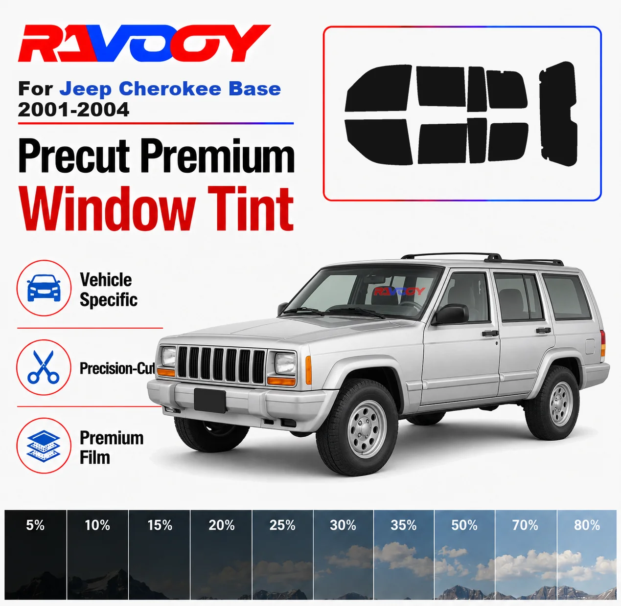 Premium Precut Window Tint Kit Front Rear Windows Rear Windshield For Jeep Cherokee Base 2001-2004 Car Solar Nano Ceramic Film
Premium Precut Window Tint Kit Front Rear Windows Rear Windshield For Jeep Cherokee Base 2001-2004 Car Solar Nano Ceramic Film