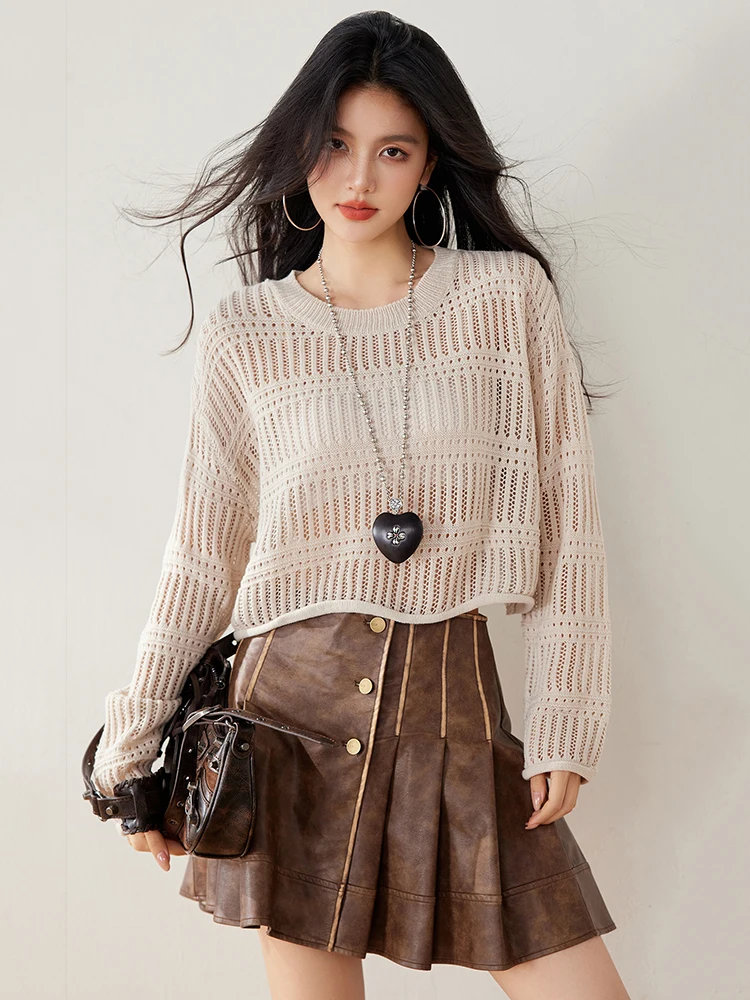 Hollow Out Knit Crop Top Women's 2025 New Lazy Style Long Sleeve Pullover Casual Tops Korean Fashion Streetwear Sweater
Hollow Out Knit Crop Top Women's 2025 New Lazy Style Long Sleeve Pullover Casual Tops Korean Fashion Streetwear Sweater