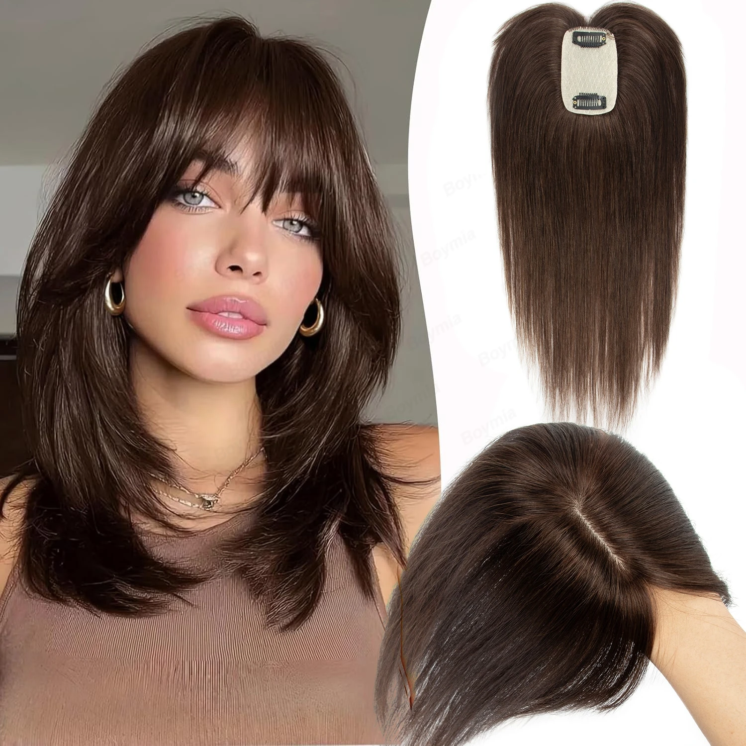 Hair Toppers for Women Real Human Hair 5*9cm Clip in Human hair Topper with Bangs for 360° Cover Gray Roots for Thinning Hair
Hair Toppers for Women Real Human Hair 5*9cm Clip in Human hair Topper with Bangs for 360° Cover Gray Roots for Thinning Hair