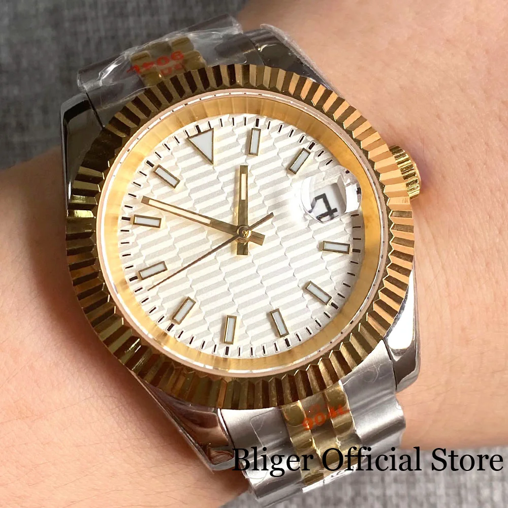 BLIGER NH35A Automatic Men Watch 36mm/39mm Gold Baton Hands Business Wristwatch Luminous Index White Dial Jubilee Bracelet
BLIGER NH35A Automatic Men Watch 36mm/39mm Gold Baton Hands Business Wristwatch Luminous Index White Dial Jubilee Bracelet