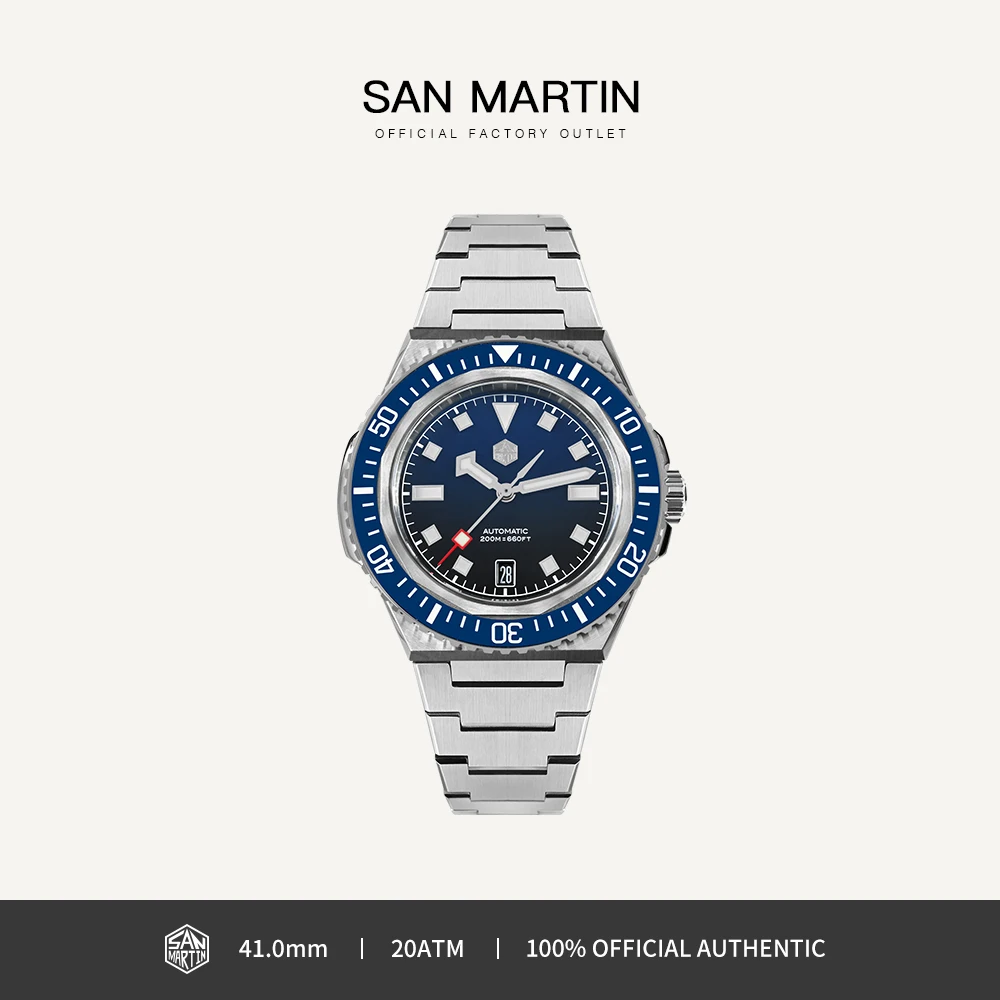 San Martin 41mm Men Diver Watch NH35 Stainless Steel Automatic Mechanical Watches 20ATM Water Resistant BGW-X1 Luminous SN0146
San Martin 41mm Men Diver Watch NH35 Stainless Steel Automatic Mechanical Watches 20ATM Water Resistant BGW-X1 Luminous SN0146