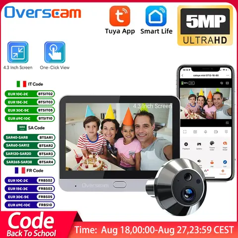 4.3 Inch Baby Monitor Tuya SmartLife Home 5MP WiFi Digital Peephole Door Eye Video Camera Home Security NightVision Video Viewer