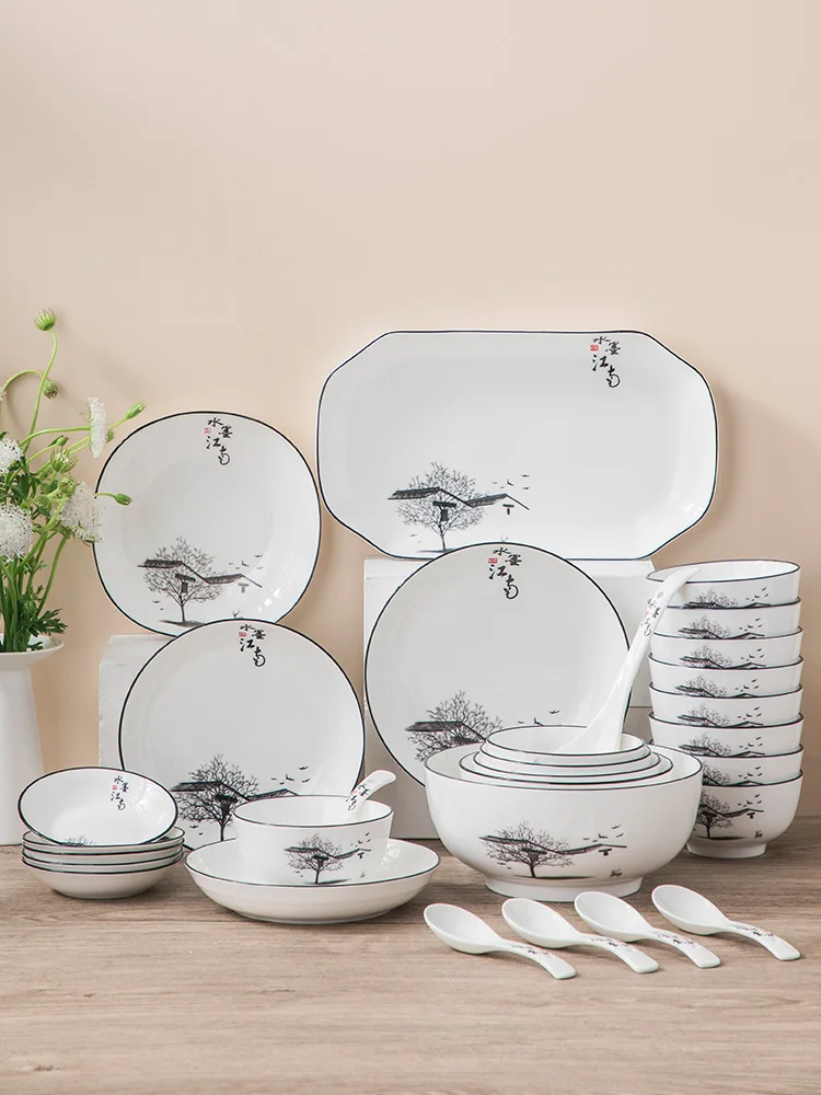 New Home Cerc Bowl Plate Set Underglaze Color Porcelain Dining Utensils Calliaphy Motif Luxury Gift round ape Soup Bowl
New Home Cerc Bowl Plate Set Underglaze Color Porcelain Dining Utensils Calliaphy Motif Luxury Gift round ape Soup Bowl