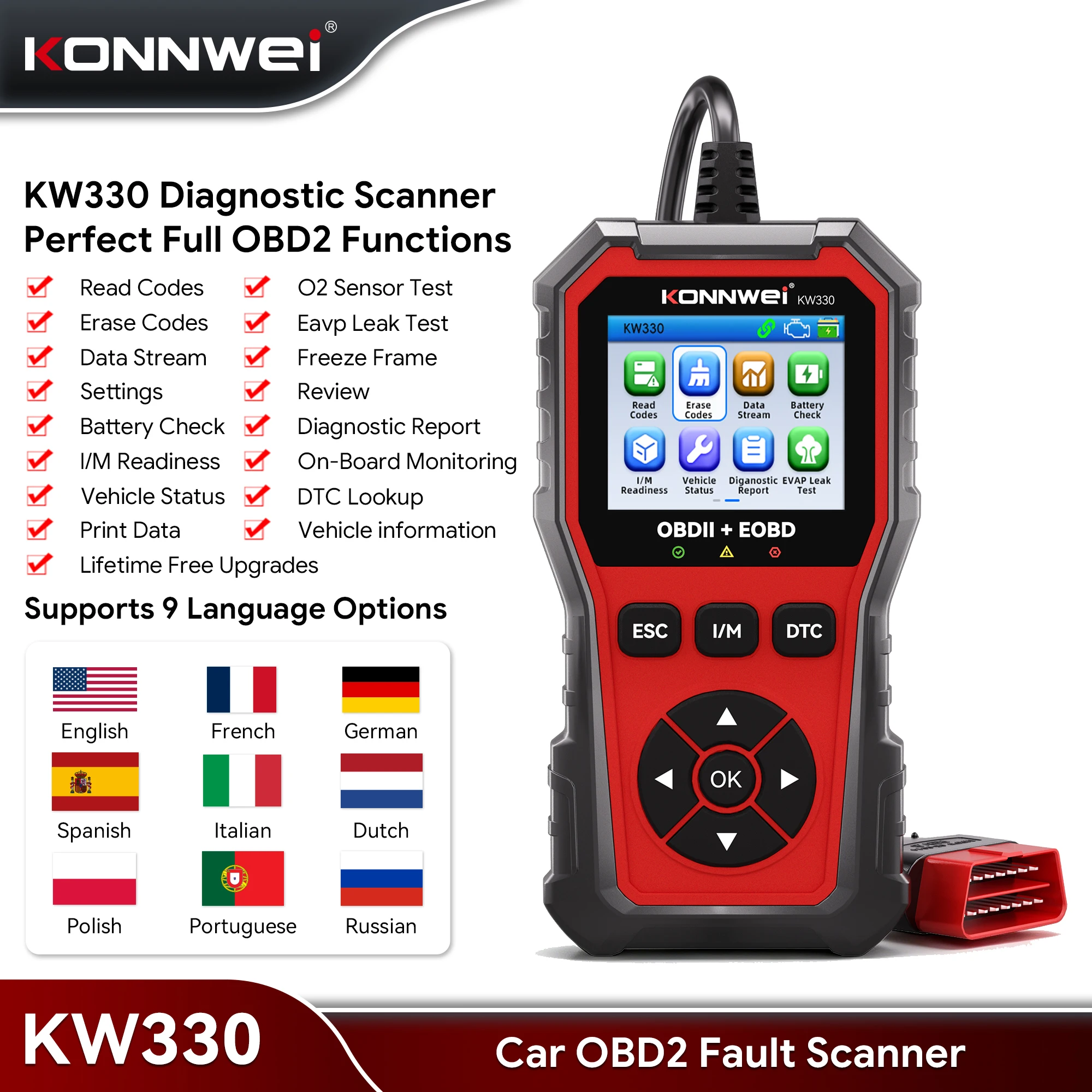 2026 KONNWEI KW330 OBD2 Car Diagnosis Scanner Tool Fault Code Print Engine Battery Test Fault Code Clear Real-Time Data Function
2026 KONNWEI KW330 OBD2 Car Diagnosis Scanner Tool Fault Code Print Engine Battery Test Fault Code Clear Real-Time Data Function