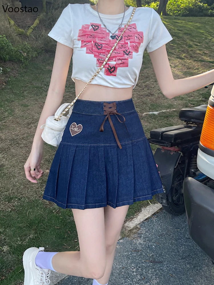 Summer Blue Kawaii Lolita Denim Mini Skirt Women High Waist Korean Style Sweet Skirt Female Y2k Bow Designer Cute Pleated Skirt
Summer Blue Kawaii Lolita Denim Mini Skirt Women High Waist Korean Style Sweet Skirt Female Y2k Bow Designer Cute Pleated Skirt