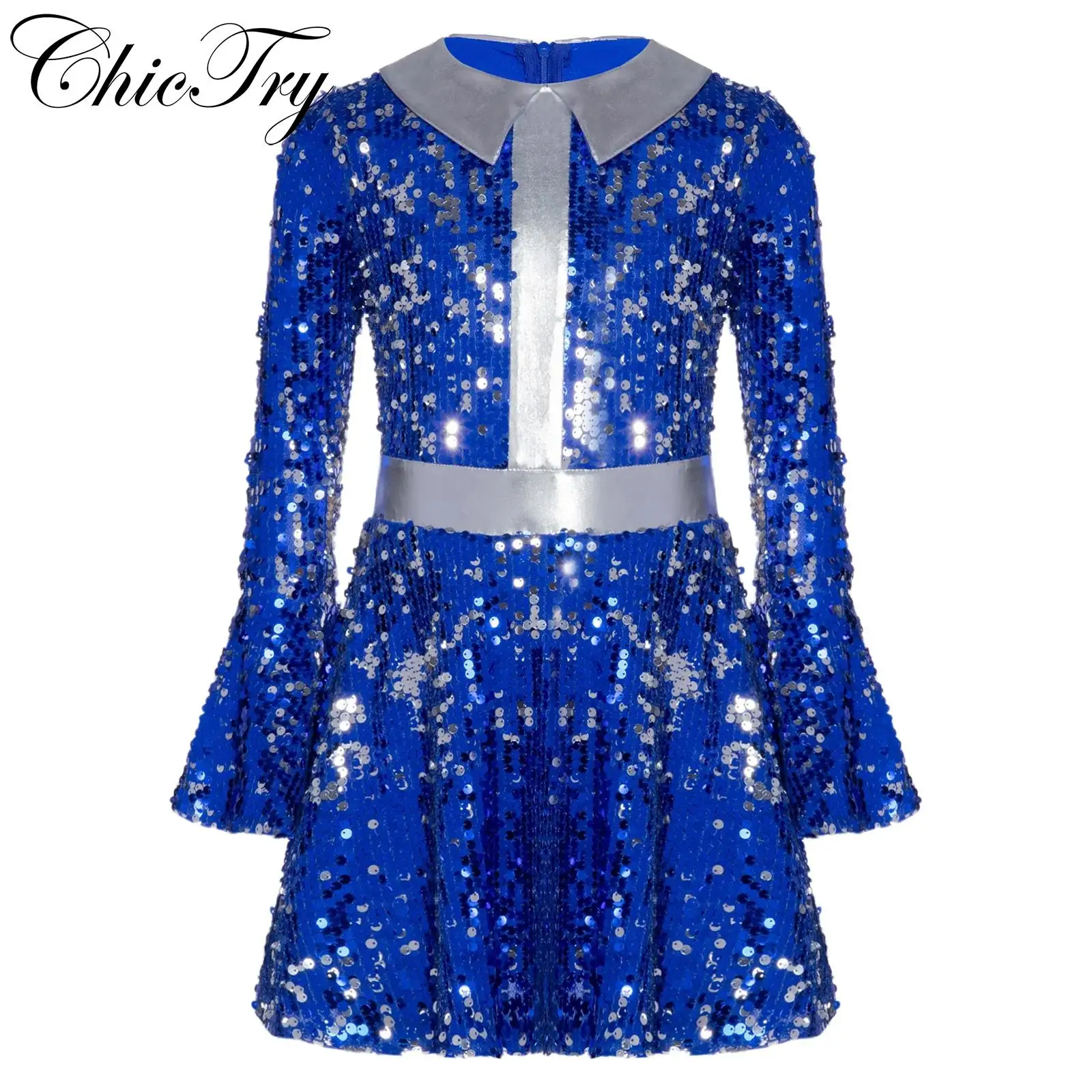 Kids Girls Disco Dance Costume Sequins Long Sleeve Flared Cuffs Ruffled Leotard Dress Halloween Carnival Cosplay Party Dress Up
Kids Girls Disco Dance Costume Sequins Long Sleeve Flared Cuffs Ruffled Leotard Dress Halloween Carnival Cosplay Party Dress Up
