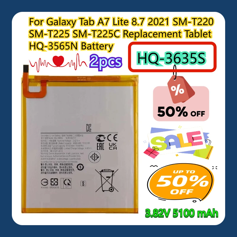 Для Galaxy Tab A7 Lite 8,7 2021 SM-T220 SM-T225 SM-T225C Сменный планшет HQ-3565S HQ-3565N Аккумулятор 2 шт.
Для Galaxy Tab A7 Lite 8,7 2021 SM-T220 SM-T225 SM-T225C Сменный планшет HQ-3565S HQ-3565N Аккумулятор 2 шт.