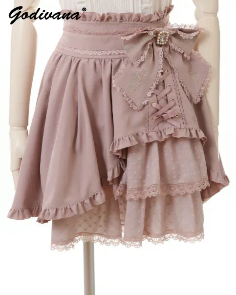 Japanese Liz Women's Skirt Spring Summer Mine Series Cross Lace-up Pink Black Skirt Big Bow Asymmetric Girls High Waist Skirt
Japanese Liz Women's Skirt Spring Summer Mine Series Cross Lace-up Pink Black Skirt Big Bow Asymmetric Girls High Waist Skirt