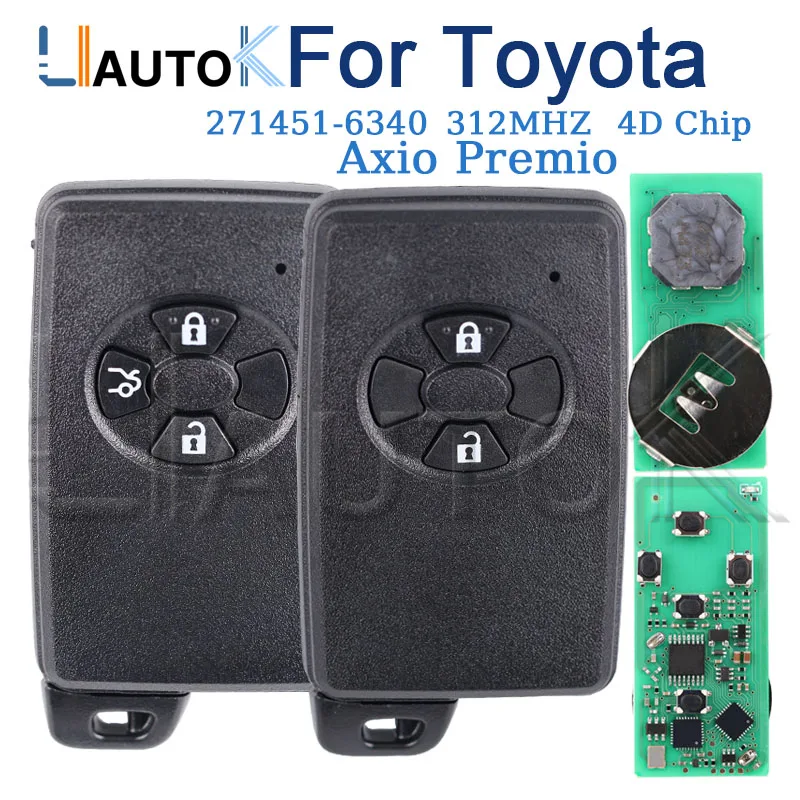 Auto Remote Control Key For Toyota Axio Premio 4D Chip 312MHZ 2 3 Buttons 271451-6340 Smart Car Key Fob Housing With Uncut Blade
Auto Remote Control Key For Toyota Axio Premio 4D Chip 312MHZ 2 3 Buttons 271451-6340 Smart Car Key Fob Housing With Uncut Blade
