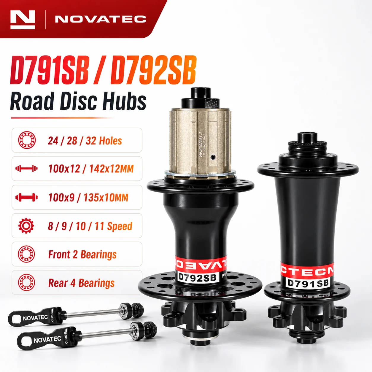 Novatec D791SB D792SB Road Bicycle Disc Brake Hubs 24/28/32H 100x12 142x12mm Thru Axle 100x9 135x10mm QR 8-11 Speed Hub Set
Novatec D791SB D792SB Road Bicycle Disc Brake Hubs 24/28/32H 100x12 142x12mm Thru Axle 100x9 135x10mm QR 8-11 Speed Hub Set