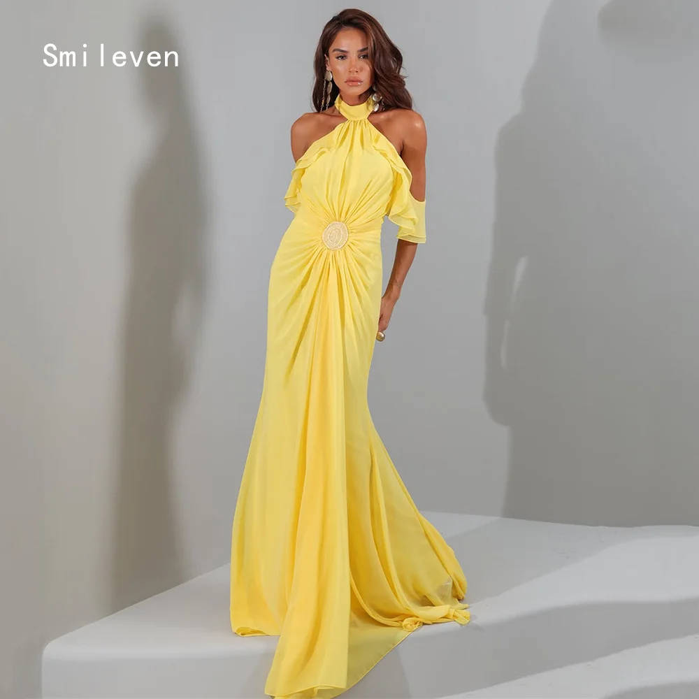 Smileven Luxury Noval Mermaid Evening Dress Halter Formal Prom Dresses Yellow Chifforn Party Gowns Customized 2026
Smileven Luxury Noval Mermaid Evening Dress Halter Formal Prom Dresses Yellow Chifforn Party Gowns Customized 2026